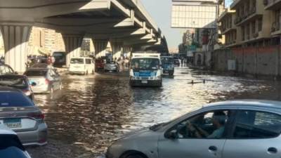تجمع كبير للمياه في مدينة نصر بسبب الأمطار 