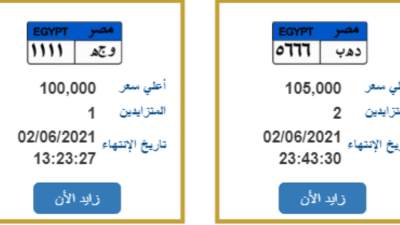 لوحة "أ ع ع 1" بسعر 400 ألف جنيه في المزاد