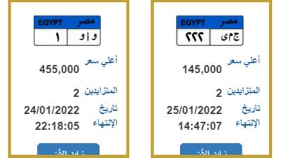 بسعر 455 ألف جنيه .. أغلى لوحة سيارات في مزاد جديد