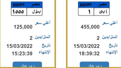 "أ ب ى 1" بسعر 455 ألف جنيه في المزاد